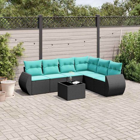 vidaXL Conjunto de sofá de jardín de 7 piezas con cojines, de poliratán negro (1/5)