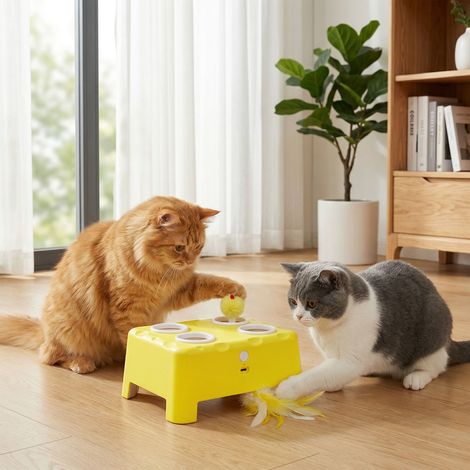 Jouet interactif rechargeable pour chat d'intérieur, 3 modes réglables, Repos intelligent, 18,8 x 14 x 6 cm, Jaune (1/5)