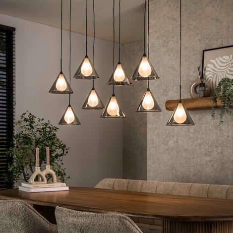 Suspension design en verre fumé 9 lampes coniques GRACY (1/5)