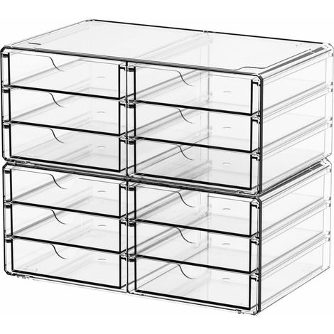 Tiroir De Rangement En Acrylique - 12 Compartiments Par Unité - Empilable Pour Bureau Cuisine Salle De Bain - Lot De 2