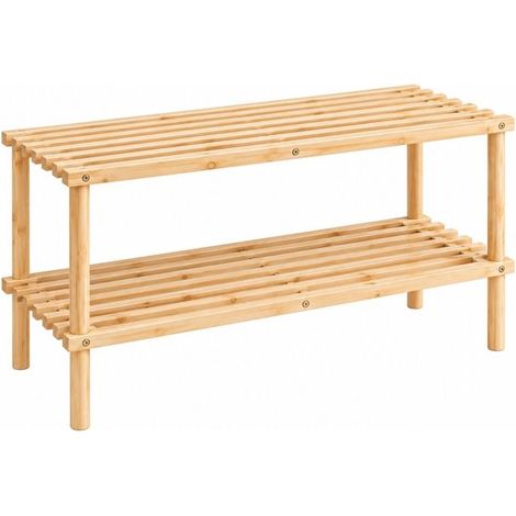 Étagère à Chaussures en Bois de Sapin Naturel à 2 Niveaux à Lattes-Longueur 64 x Profondeur 26 x Hauteur 30 cm (1/5)