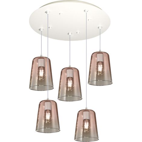 Sospensione Contemp. Rosone Tondo Shaded Metallo Bianco Vetro Rame 5 Luci E27 (1/3)