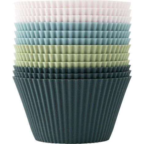 Moules à cupcakes, moules à muffins en silicone, moules à muffins standard en silicone, 4 couleurs, lot de 12, réutilisables, sans BPA, pour gâteaux et puddings, moules à muffins de Pâques, lot de 12 (1/5)