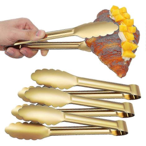 Pinces de service en acier inoxydable (lot de 4) pour buffet, salade, toasts et autres aliments - Doré 24,5 x 4 x 2,5 cm (1/4)