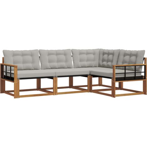 vidaXL Outdoor Sofa Set 4 pcs Natural and Light Grey