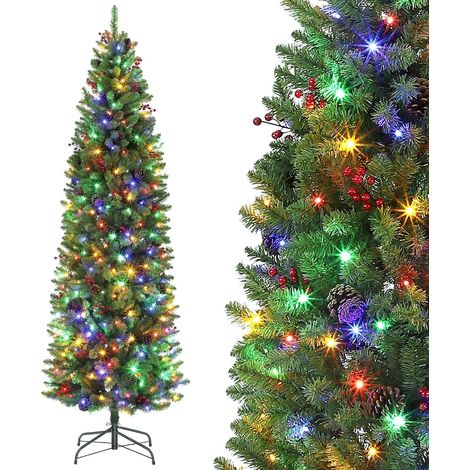 Sapin de Noël Enneigé Lumineux 230CM, Arbre de Noël Artificiel avec 300 LED et 880 Branches, Matériel PVC, Support en Métal (1/5)