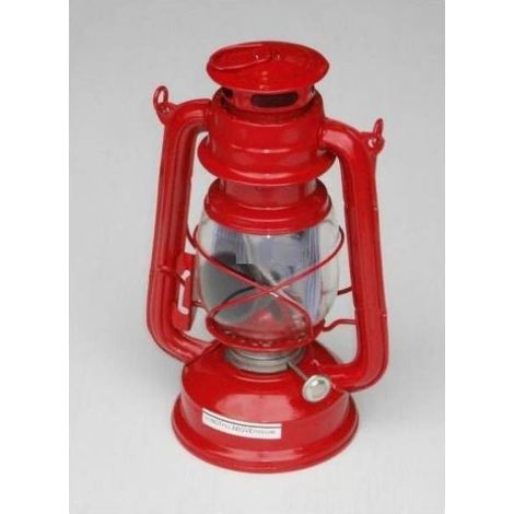 Lampe tempête à huile rouge 25 cm – Mèche en coton – Éclairage d'ambiance extérieure – Pour espaces extérieurs et camping – (1/2)