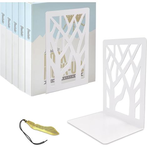Serre Livre Métal Forme L Cale Livre Antidérapant Blanc 1 Paire (1/5)