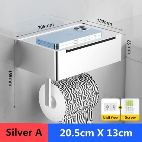 Porte-Rouleau de Papier Toilette Support de Rangement pour Salle de Bain avec Distributeur de lingettes Noir Porte-Rouleau , Argent (1/3)