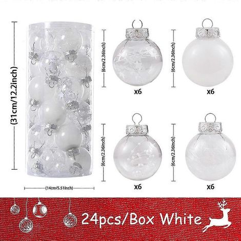 24 Stück/Box 6 cm Weihnachtskugeln, transparent, für Weihnachtsbaumschmuck, Partydekoration, Zuhause, Neujahrsgeschenk, Noel Navidad