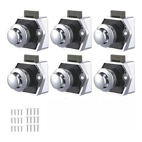 6 PCS Bouton Poussoir Loquet, Serrure Tiroir et Verrou Porte Placard, Loquet de Verrouillage de Porte Sans clé pour Camping-car, Yachts (1/4)