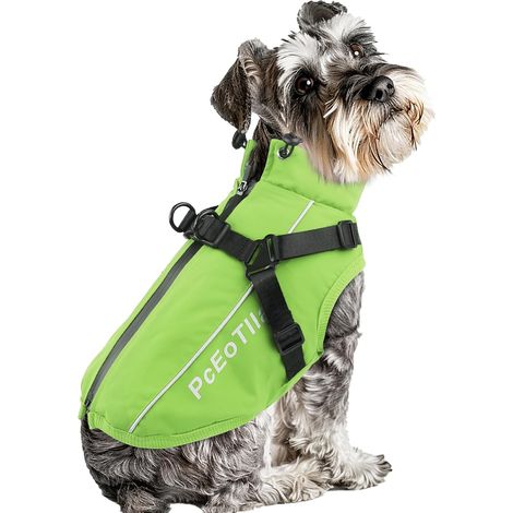 Manteau Imperméable pour Petit Chien - Veste avec Harnais - pour l'hiver - Manteau Réfléchissant - Manteau d'hiver Chaud pour Chien - Costume de Ski en Coton - Vert - XL (1/5)