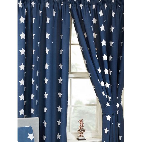 Rideaux étoiles bleus 183 cm – Lot de 2 rideaux doublés – Polycoton facile d'entretien – Décoration chambre enfant – Argofield (1/3)