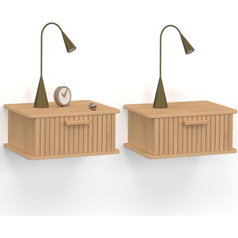 Lot von 2 Wand-Nachttischen JULIETTE 1 Schublade Hängeregal Latten Holzleiste (1/5)