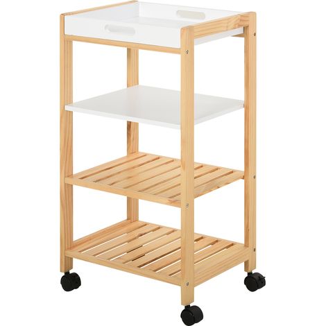 Homcom – Desserte de cuisine sur roulettes 3 étagères – Plateau amovible – Structure en bois de pin et MDF – Dimensions 40L x 30l x 76H cm (1/6)