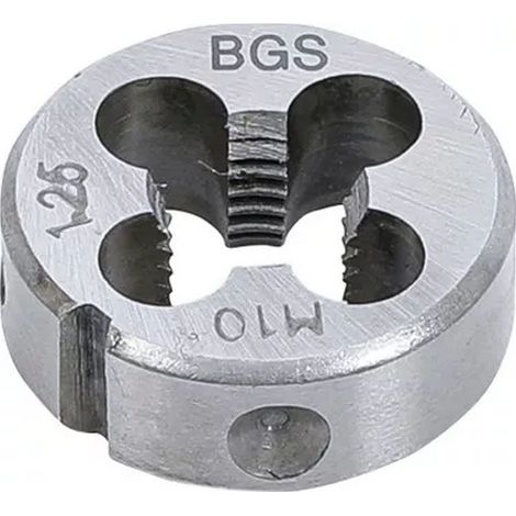 Bgs Technic – Filière M10 x 1.25 pour filetage standard – Acier GCr15 – Ø extérieur 25.4 mm – Épaisseur 9 mm – Réparation filetages détériorés