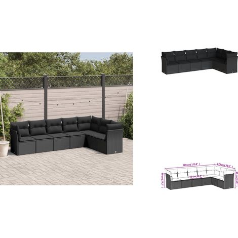 7-tlg. Garten-Sofagarnitur mit Kissen Schwarz Poly Rattan - Gartenmöbel - Rattan Möbel - Lounge Set - Esszimmergarnitur - Balkonmöbel (1/3)