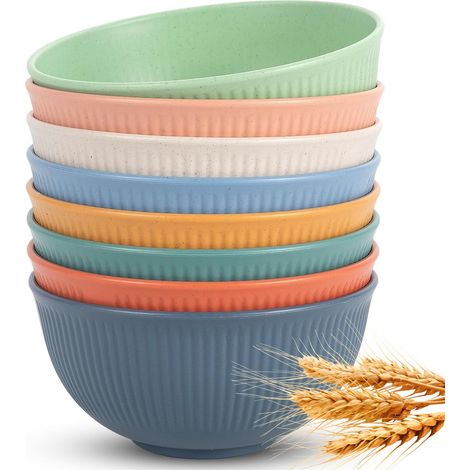 Lot de 8 bols à céréales réutilisables de 655 ml - Bols à dessert - Bol à soupe - Bol à salade pour soupe, céréales, ramen, salade - Pour les barbecues - Passe au micro-ondes (1/5)