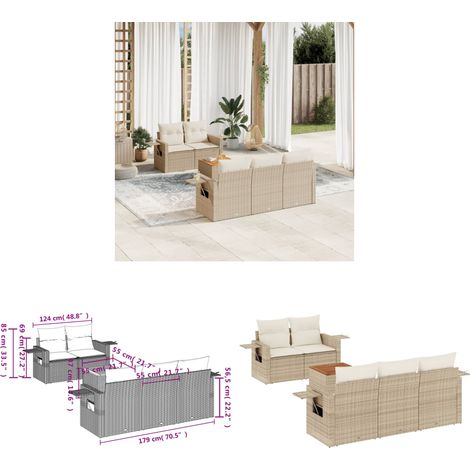 Salon de jardin avec coussins 6 pcs beige résine tressée - Ensemble Salon Jardin - Meubles De Jardin - Salon Extérieur - Set De Jardin - Chaise Lounge - Home & Living (1/3)