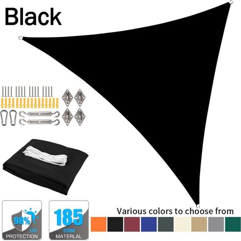 (Noir, accessoires de montage inclus, 360 x 360 x 360 cm) Voile d'ombrage triangulaire imperméable, tente de piscine pour terrasse extérieure (1/5)