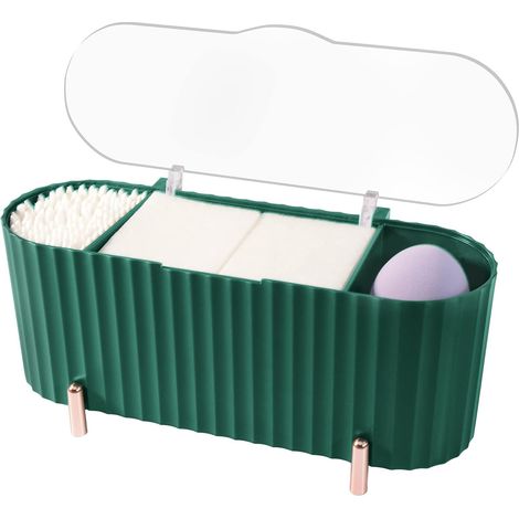Caja De Almacenamiento Para Bastoncillos - Con Tapa Transparente Y 3 Compartimentos Separados - Plástico Ps+Pp - Para Baño Habitación Cocina Oficina - 1 Unidad (1/5)