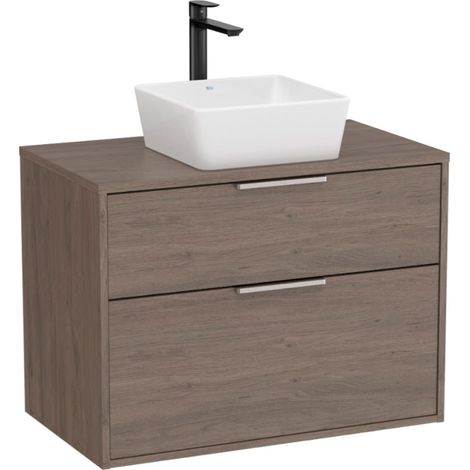 Meuble "OPTICA" 800 - 2 tiroirs pour vasque à poser (non incluse) - Chêne Foncé - Roca (1/2)