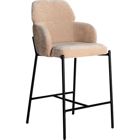 Tabouret vintage en fer noir assise polyester marron clair - Noir et marron clair vintage (1/5)
