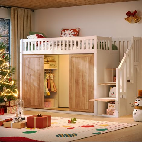 Cama infantil con armario y escalera 90x200 blanco HAVRYA (1/5)