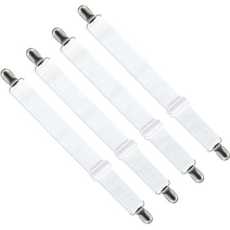 Tendeur Drap Housse Réglable (65cm à 200cm), Fixation Attache Sangle de Maintien Ajustable pour Drap Lit, Canapé, Housse de Repassage (Blanc, Lot de 4) (1/4)