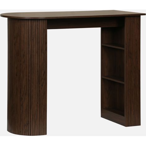 Tavolo alto da cucina decorato in legno con ripostigli