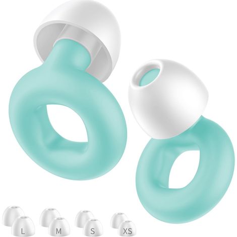 Bouchons d'Oreilles pour Dormir Silicone, Embouts s Doux, Protection Auditive pour Concentration, Voyages, Sorties, avec 8 Embouts en XS/S/M/L (vert, Moyen) (1/5)