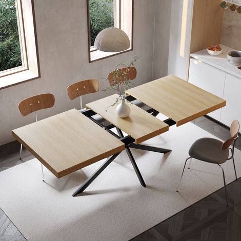 Mesa extensible de 140 a 180 cm con almacenamiento oculto, MDF y metal, natural DESVIAE (1/5)