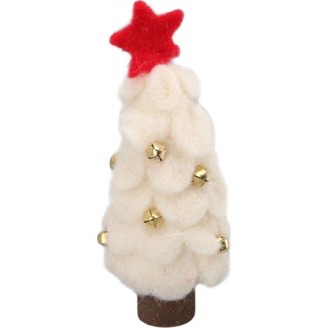 Sapin de Noël en feutrine de laine et bois, petit sapin de Noël décoratif pour la maison ou une fenêtre, blanc (1/5)