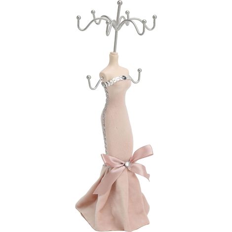 Présentoir à bijoux mannequin rose clair, porte-boucles d'oreilles, colliers et bagues, organisateur de rangement suspendu (1/5)