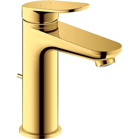 Mitigeur de lavabo taille M (hauteur du bec 111 mm), robinet de salle de bain avec tirette de vidage, robinet d'évier, or poli (1/4)