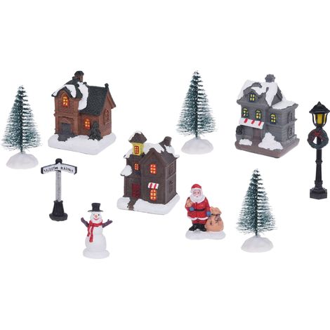 Weihnachtsdorf Szene beleuchtet - 10-teilig - LED Weihnachtsstadt in Blister Geschenkverpackung - Weihnachtsdeko Tischdeko Geschenkidee Batterie betrieben
