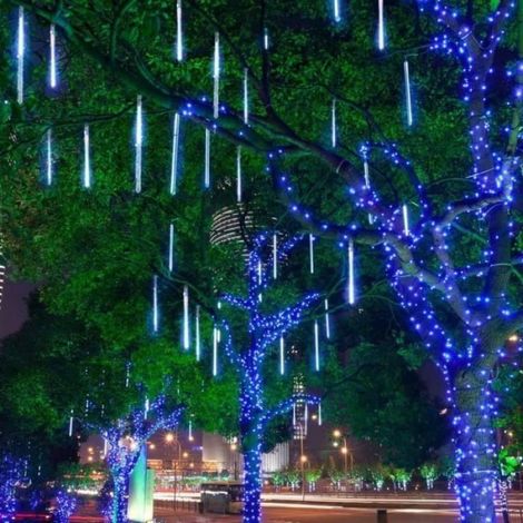 8 Tubes Lumières Météore LED 30cm Bleu Décoration Extérieure Noël Fête Jardin (1/3)