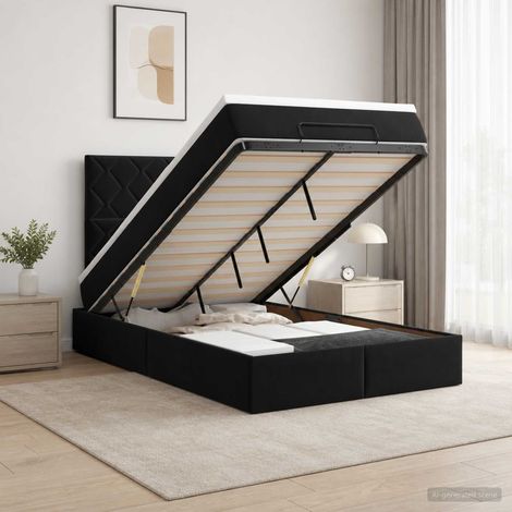 vidaXL Cama otomana con colchón Negro 120 x 200 cm Terciopelo (1/5)