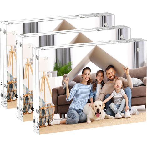 Lot de 3 cadres photo en acrylique de 12,7 x 17,8 cm, bloc de 20% plus épais, cadres photo transparents autoportants double face magnétiques sans cadre, cadeau pour affichage de bureau (1/5)
