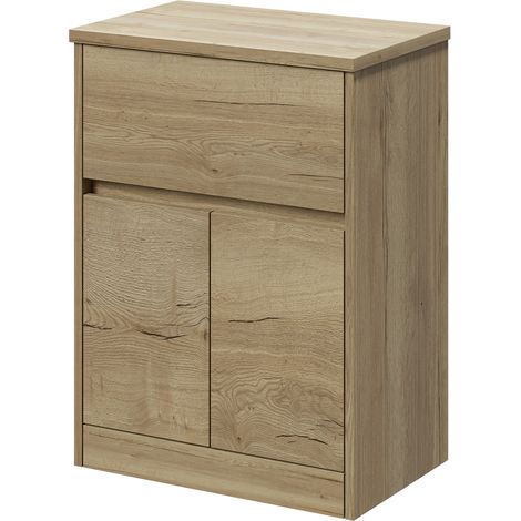 Montego Autumn Oak 600mm Floor Standing 1 Drawer 2 Door Vanity Unit for Countertop Basins
