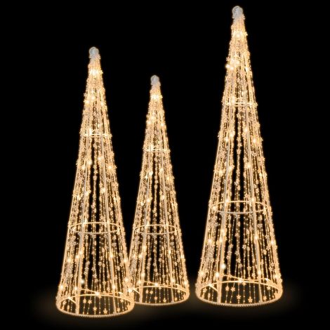COSTWAY 3er LED Weihnachtsbaum Kegelform, beleuchtete Weihnachtsdeko, 90 LEDs in Warmweiß, Lichterbaum mit Lichterkette & Sternschnüren, 81cm 72cm 62cm, Tannenbaum innen außen, Metall (1/5)
