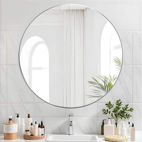 Miroir Mural Rond 50cm Miroir Rond Salle de Bain sans Cadre Miroirs Mural Décoration Murale pour Salle de Bain Salon Chambre Entrée (1/5)