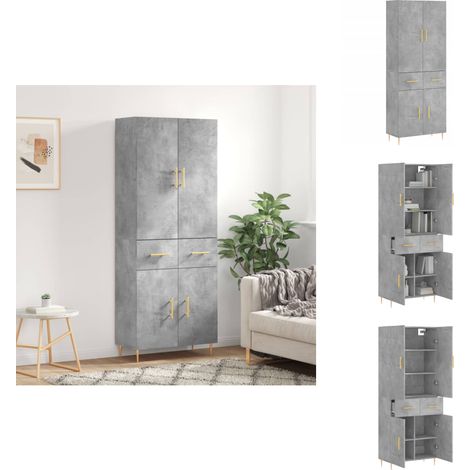 Highboard Betongrau 69,5x34x180 cm Holzwerkstoff - Sideboard - Hochschrank - Wohnraumgestaltung - Möbelstück - Betongrau (1/5)