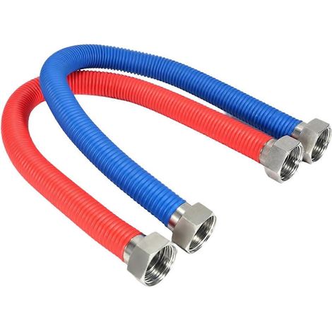 Raccord de chauffe-eau ondulé en acier inoxydable de 24 pouces, 1/2 po FIP x 1/2 po FIP, tuyau de chauffe-eau et code couleur pour eau froide (1/5)