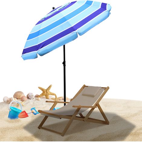 Randaco Sonnenschirm Ø210 cm UPF 50+ beidseitig um 30° knickbar aus Stahl mit Kippfunktion höhenverstellbar Strandschirm Balkonschirm Gartenschirm Blau
