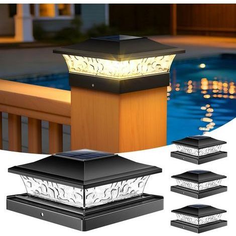 Pfostenkappenleuchten, 4er-Pack, verbesserte Solarleuchten für 4x4- und 5x5-Zoll-Holz-/Vinylpfosten, IP65 wasserdicht, 10–12 Stunden warmweißes/kaltweißes Licht für Garten, Terrasse und Veranda – Schw (1/5)