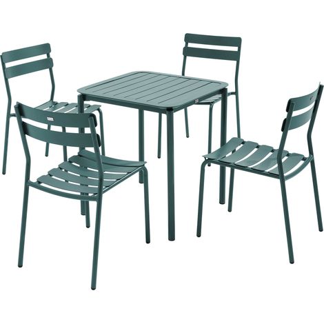 Ensemble table de terrasse 70cm et 4 chaises vert foncé