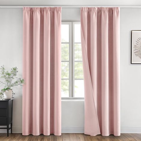 Rideau Occultant Thermique Isolants Anti Froid et Chaleur Galon Fronceur, Tenture Opaque Rose Pâle L140 x H245 cm, Rideaux Isolant Phonique Chambre Salon Intérieurs,2 Pièces (1/5)