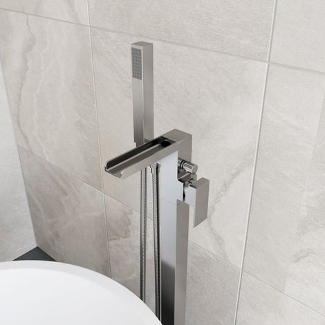 Modern Bathroom Waterfall Freestanding Bath Shower Mixer Tap Square Chrome Lever