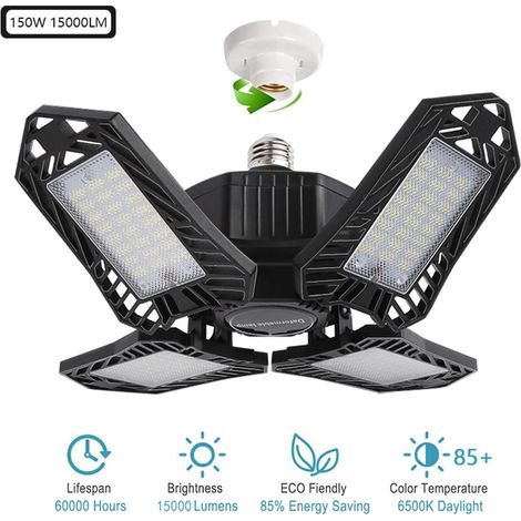 Lampe Garage Led - 150 W - 15000 Lm - Température De Couleur 6000 K - Socket E27 - Angle De Diffusion 360° - Ip44 - Pour Atelier Entrepôt Garage (1/5)